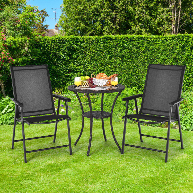 Set of 2 Outdoor Patio Folding Chair with Ergonomic Armrests-BlackCostway Gallery View 6 of 12
